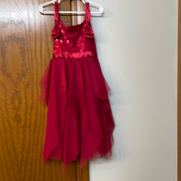 BISCOTTI UEC Girls Size 8 Red Sequined Tiered Tulle Festive Holiday Dress Bow - Picture 2 of 10